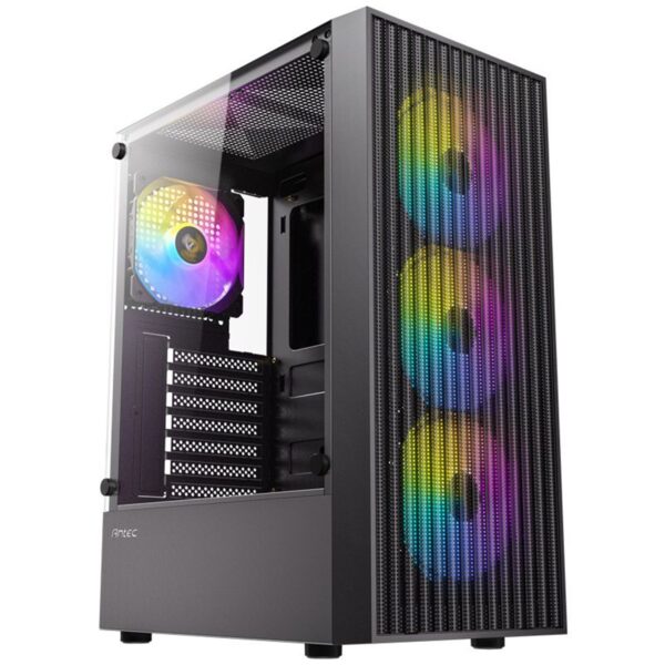 Antec AX27 RGB Elite Mid-Tower Gaming PC Case with Tempered Glass, Full Mesh Front Panel, 4 Pre-installed 120mm Fixed-RGB Fans, ATX/Micro-ATX/ITX Compatible, Black