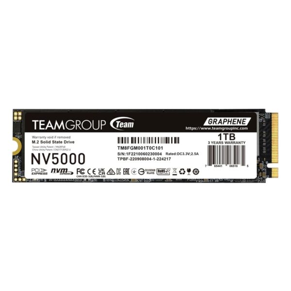 Team NV5000 (TM8FGM001T0C101) 1TB M.2 Interface, PCIe Gen4x4 with NVMe, 2280, Read 5000MB/s, Write 3000MB/s, 3 Year Warranty