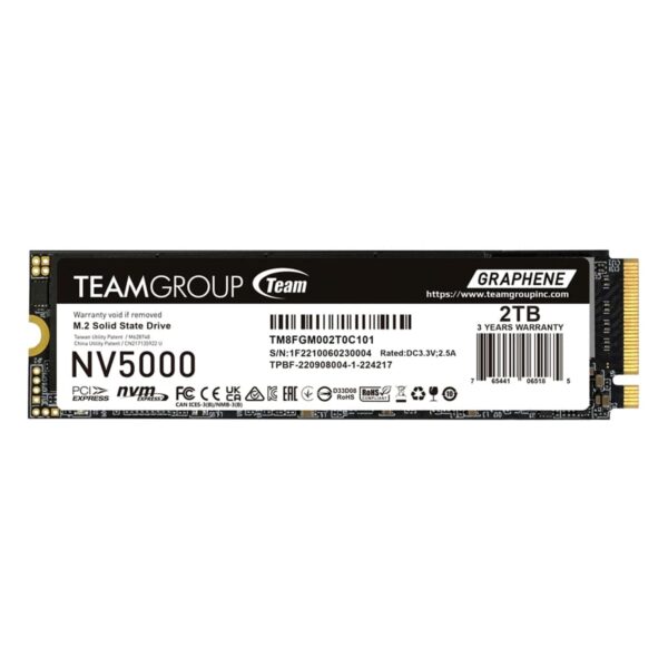 Team NV5000 (TM8FGM002T0C101) 2TB M.2 Interface, PCIe Gen4x4 with NVMe, 2280, Read 4500MB/s, Write 1900MB/s, 3 Year Warranty