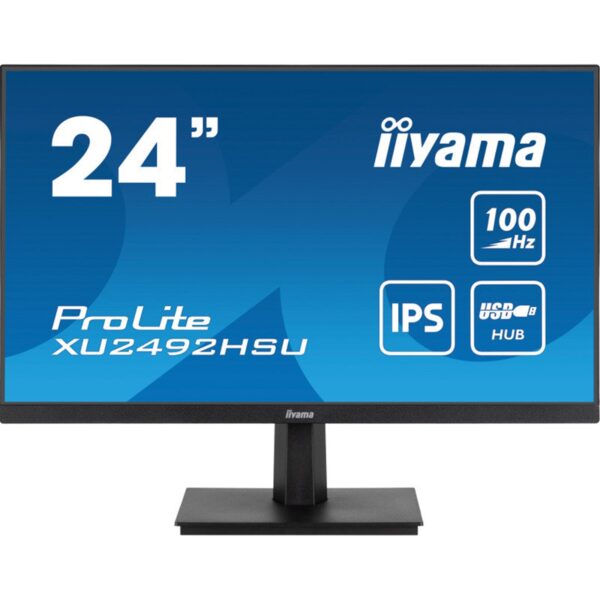 iiyama Prolite XU2492HSU-B6 24 inch IPS Monitor, Full HD, 0.4ms, USB Hub, HDMI, DisplayPort, 100Hz, Speakers, Black, Internal PSU, VESA