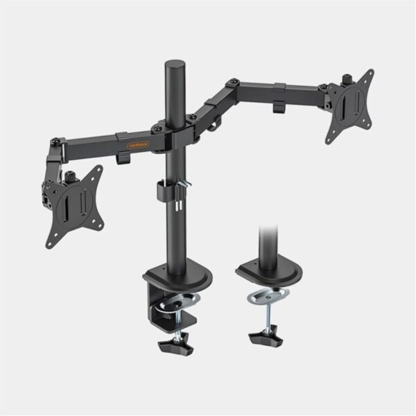 VonHaus Dual Monitor Stand for 13-32 Inch Screens, Twin Monitor Mount with Desk Clamp, Height Adjustable, Easy Assemble Stand with Full Tilt, Rotation & Swivel Arms, VESA 75x75 & 100x100mm