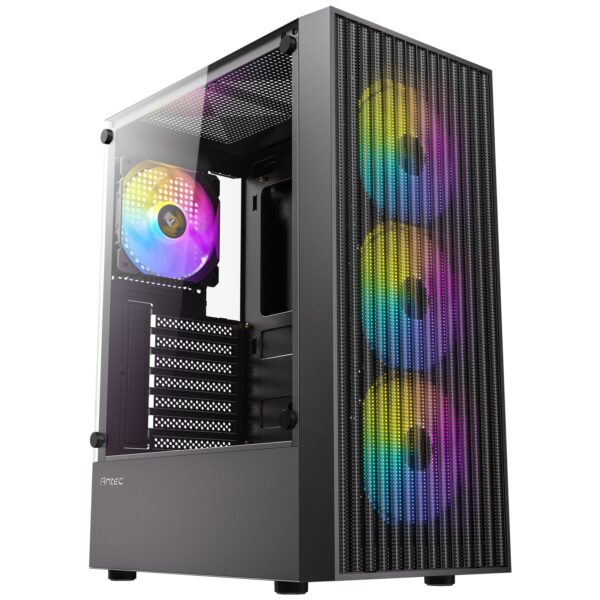 Antec AX27 RGB Elite Mid-Tower Gaming PC Case with Tempered Glass, Full Mesh Front Panel, 4 Pre-installed 120mm Fixed-RGB Fans, ATX/Micro-ATX/ITX Compatible, Black
