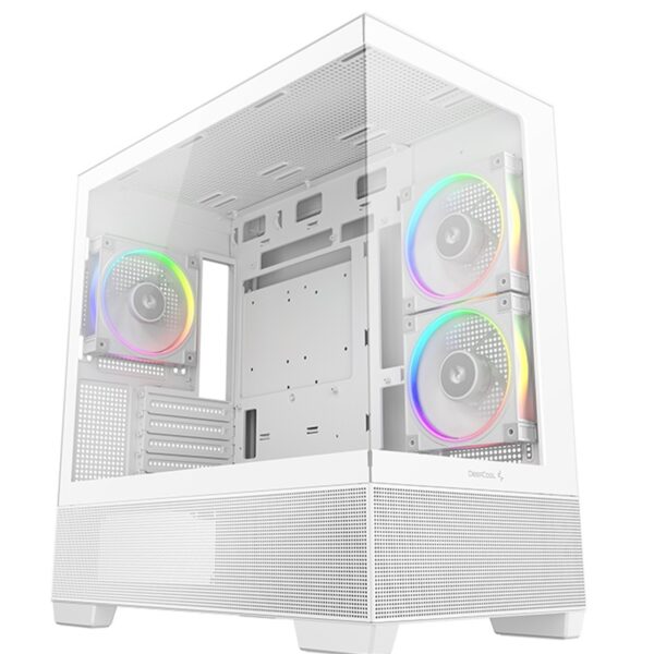 DeepCool CG380 3F Micro-ATX Gaming Case White  Panoramic Tempered Glass Side Panel, Mesh Airflow Front, 3 Pre-Installed ARGB Fans, USB-C & USB-A Front I/O, Spacious SFF/mATX/ITX Build Support