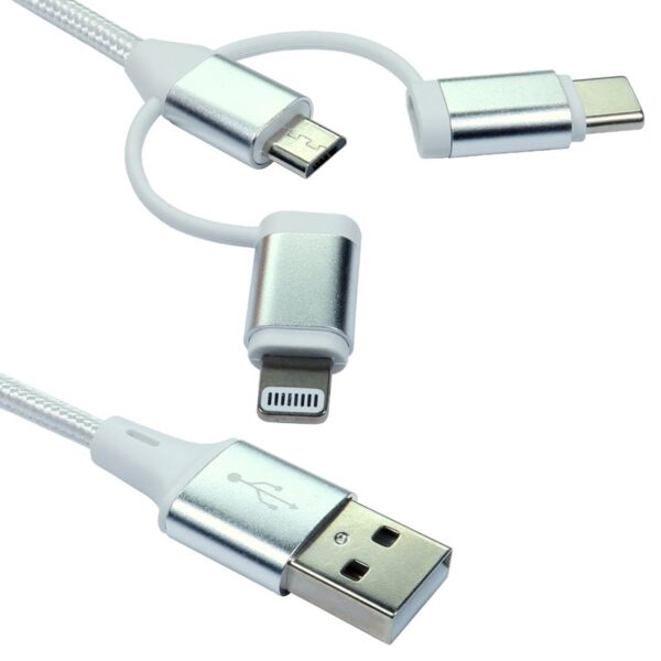 NEWlink 1.2m 3-in-1 USB Charging Cable, USB-A To USB Micro, USB-A To USB-C, USB-A to Lightning - White