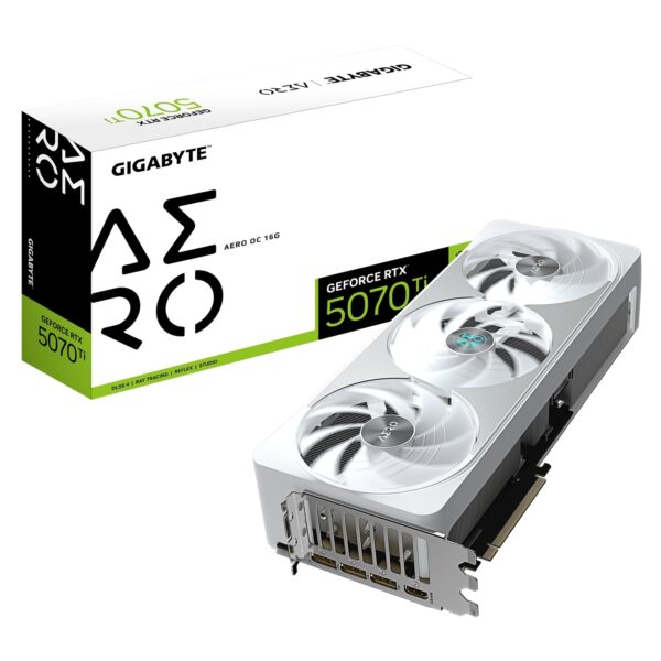 Gigabyte NVIDIA GeForce RTX 5070 Ti AERO OC 16GB GDDR7 Graphics Card, 8960 CUDA Cores, 2588 MHz Core Clock, Triple Fan, White, RGB, 3x DisplayPorts / 1x HDMI Port