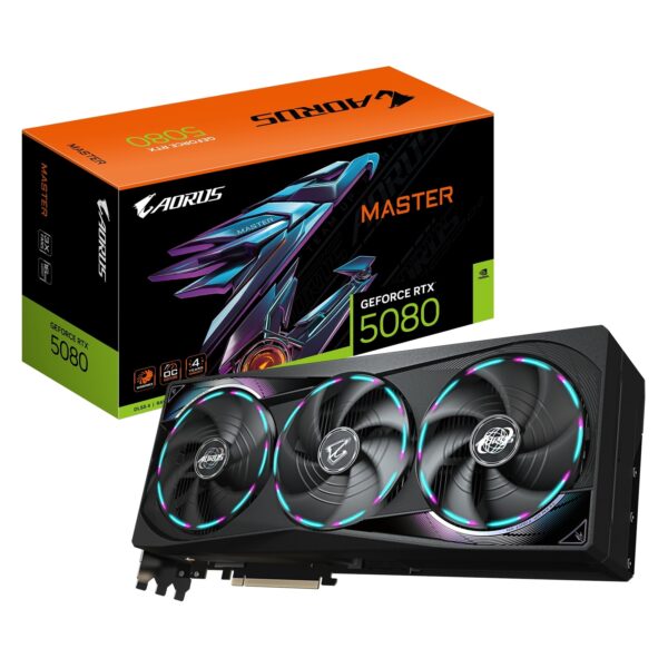 Gigabyte NVIDIA GeForce RTX 5080 AORUS MASTER 16GB GDDR7 Graphics Card, 10752 CUDA Cores, 2805 MHz Core Clock, Triple Fan, RGB, 3x DisplayPorts / 1x HDMI Port