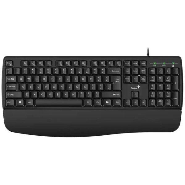 Genius KB-123 Wired AI Copilot Business Keyboard with Palm Rest, USB Plug and Play, Multimedia Function Keys, Full Size UK Layout Design for Home or Office, Black