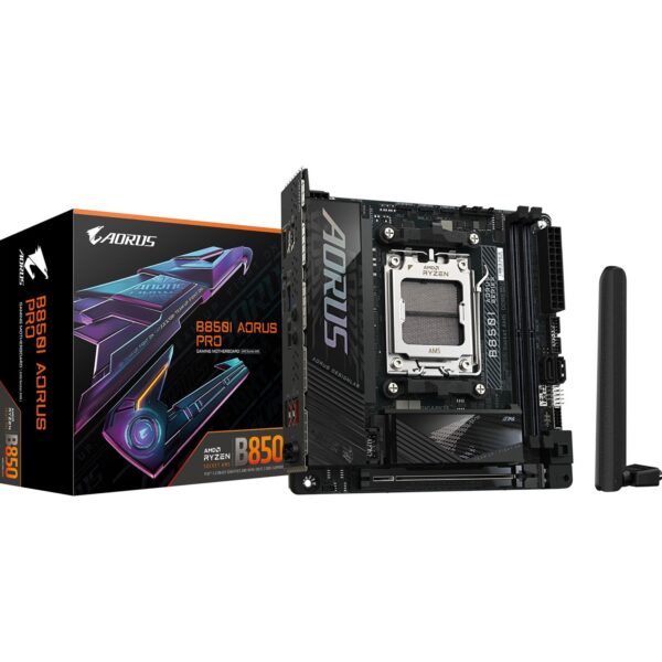 Gigabyte B850I AORUS PRO AMD AM5 Socket Motherboard, Mini-ITX, 2x DDR5 Slots, 2x M.2 Sockets,  Fitted I/O Shield, 2.5GbE LAN, Wi-Fi 7, 1x HDMI Port
