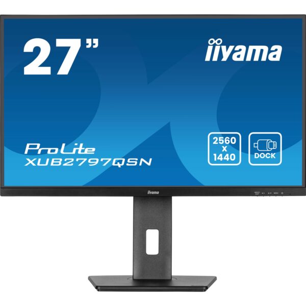 iiyama ProLite XUB2797QSN-B2 27 QHD IPS technology panel with USB-C dock and RJ45 (LAN), 1ms, USB Hubx4, HDMI, DisplayPort, Freesync, 100Hz, Speakers, Black, ACR, Internal PSU, VESA