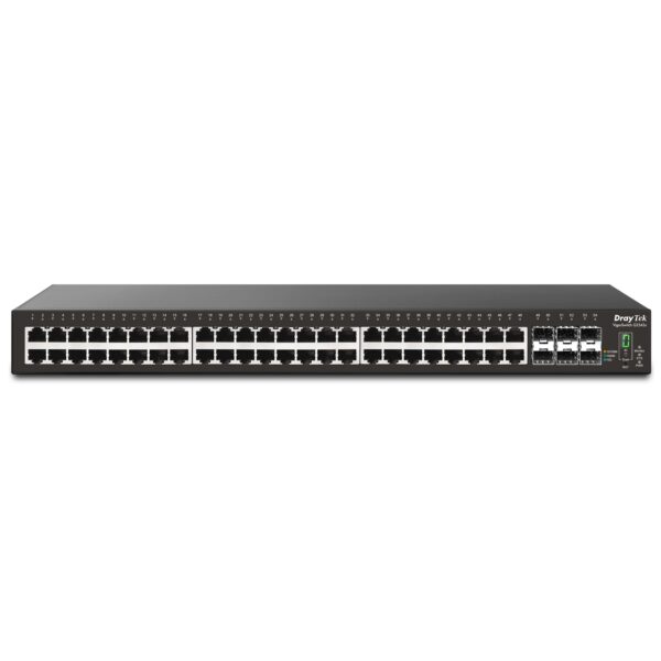 Draytek VSP2542X-K 54 Port switch with 48 PoE+ RJ-45 LAN ports, 6 10Gbpe SFP+, 400W PoE budget, and L2+ management, 2 Year Warranty